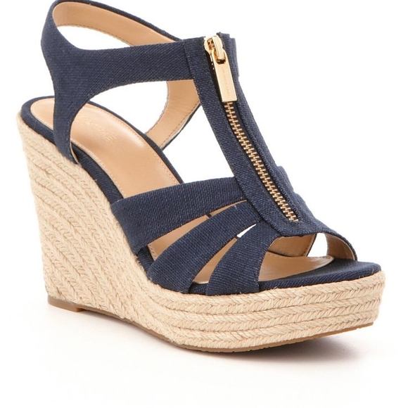 Michael Kors Navy Platform Wedge Sandals - Picture 1 of 7